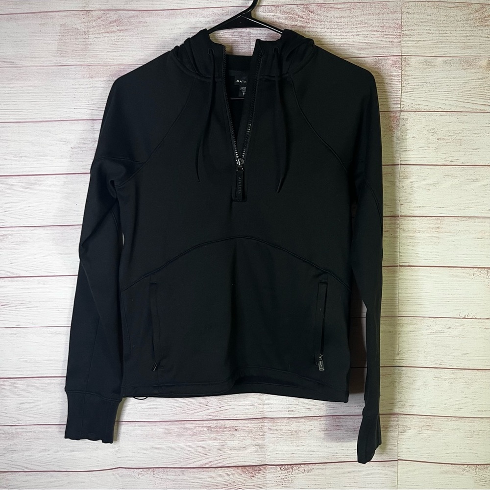 Athleta Black 3/4”Zipper w/ Zipper Pockets Pullover Drawstring Hoodie Size XXS